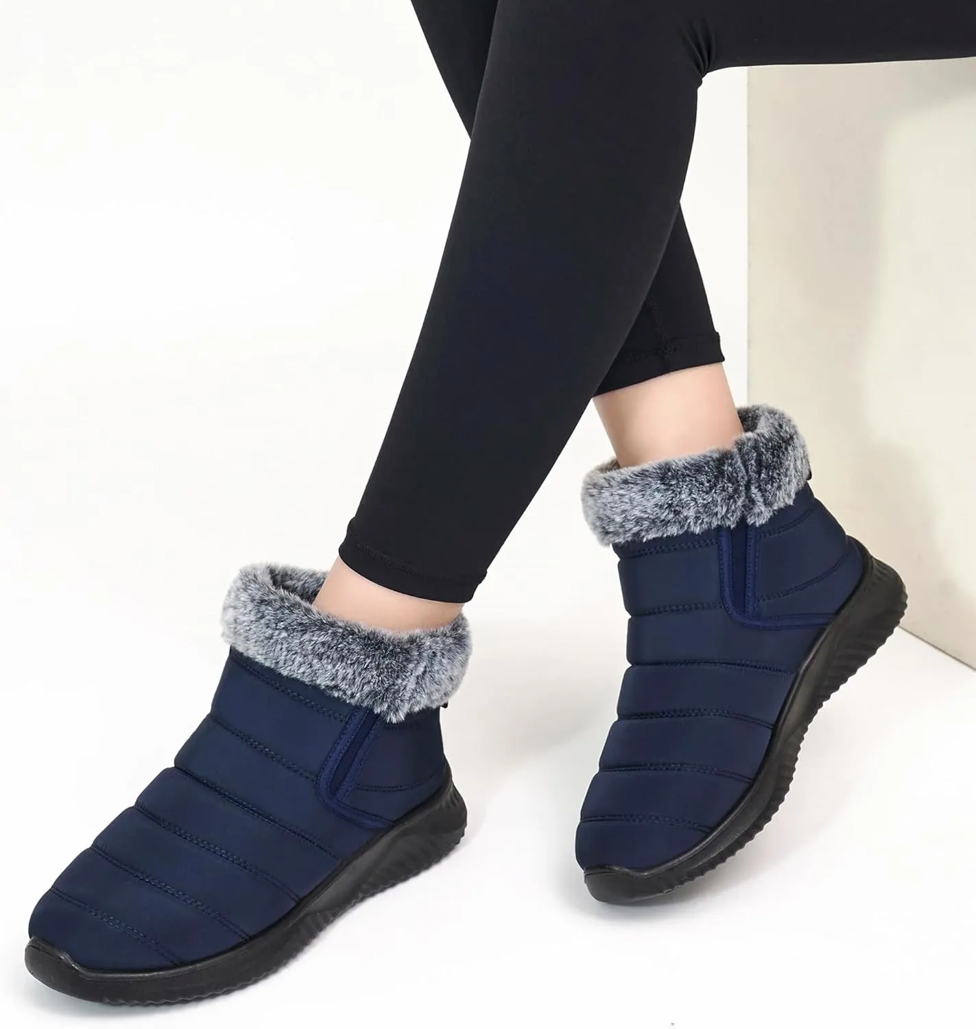 Alicegana Snow Boots for Women Winter: Warm Fur Lined Ankle booties Waterproof Slip On shoes Insulated Non Slip Boots Outdoor