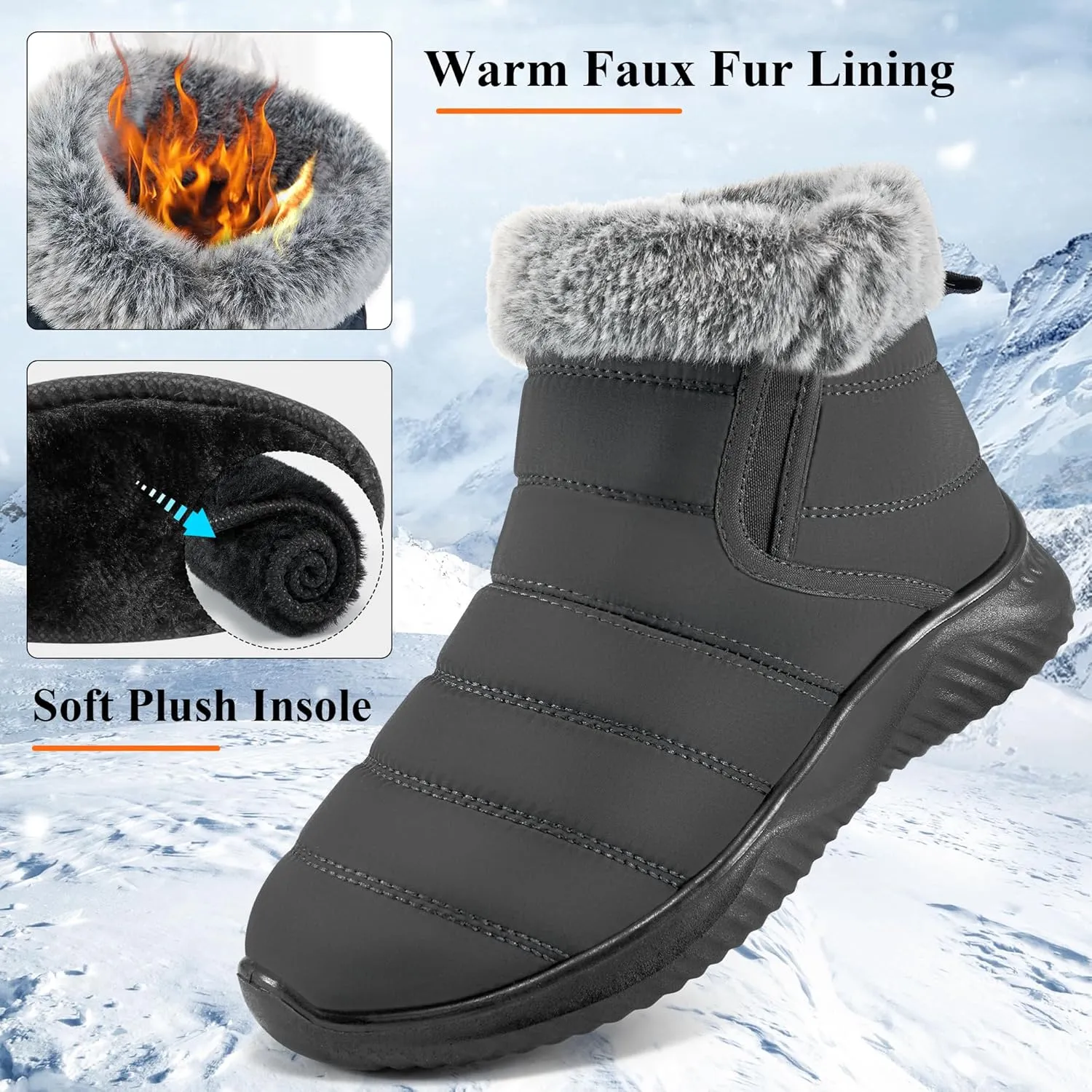 Alicegana Snow Boots for Women Winter: Warm Fur Lined Ankle booties Waterproof Slip On shoes Insulated Non Slip Boots Outdoor