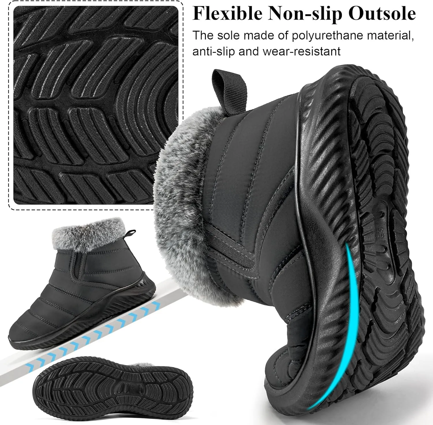 Alicegana Snow Boots for Women Winter: Warm Fur Lined Ankle booties Waterproof Slip On shoes Insulated Non Slip Boots Outdoor