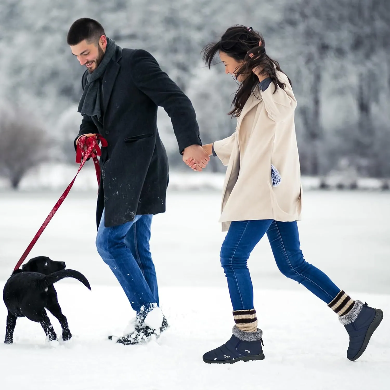 Alicegana Snow Boots for Women Winter: Warm Fur Lined Ankle booties Waterproof Slip On shoes Insulated Non Slip Boots Outdoor