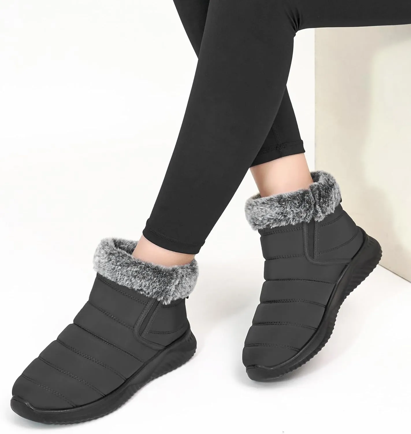 Alicegana Snow Boots for Women Winter: Warm Fur Lined Ankle booties Waterproof Slip On shoes Insulated Non Slip Boots Outdoor