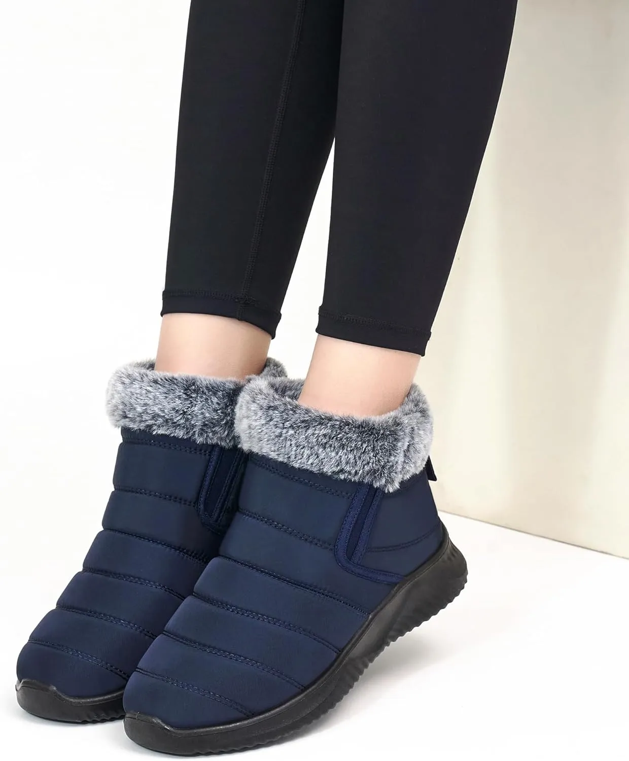 Alicegana Snow Boots for Women Winter: Warm Fur Lined Ankle booties Waterproof Slip On shoes Insulated Non Slip Boots Outdoor