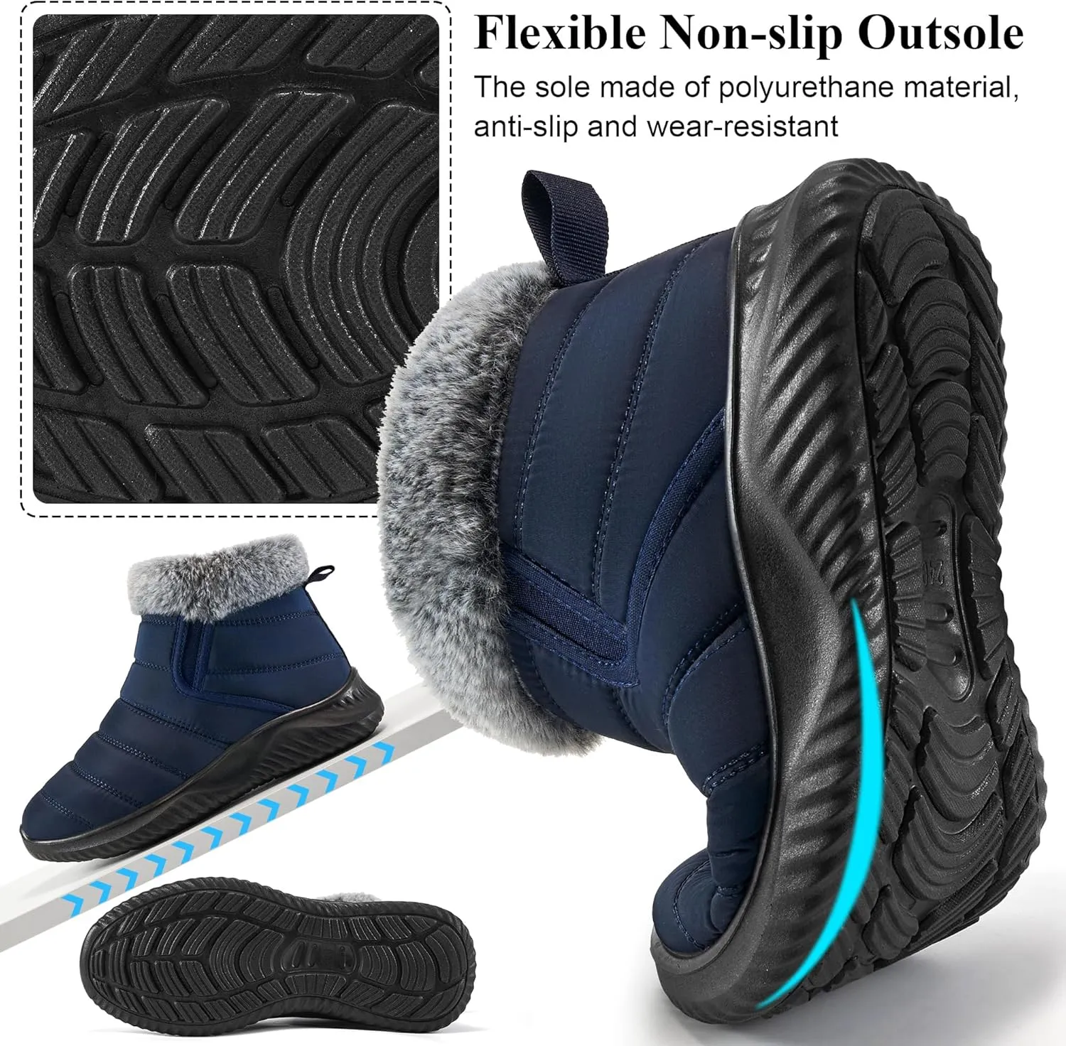 Alicegana Snow Boots for Women Winter: Warm Fur Lined Ankle booties Waterproof Slip On shoes Insulated Non Slip Boots Outdoor