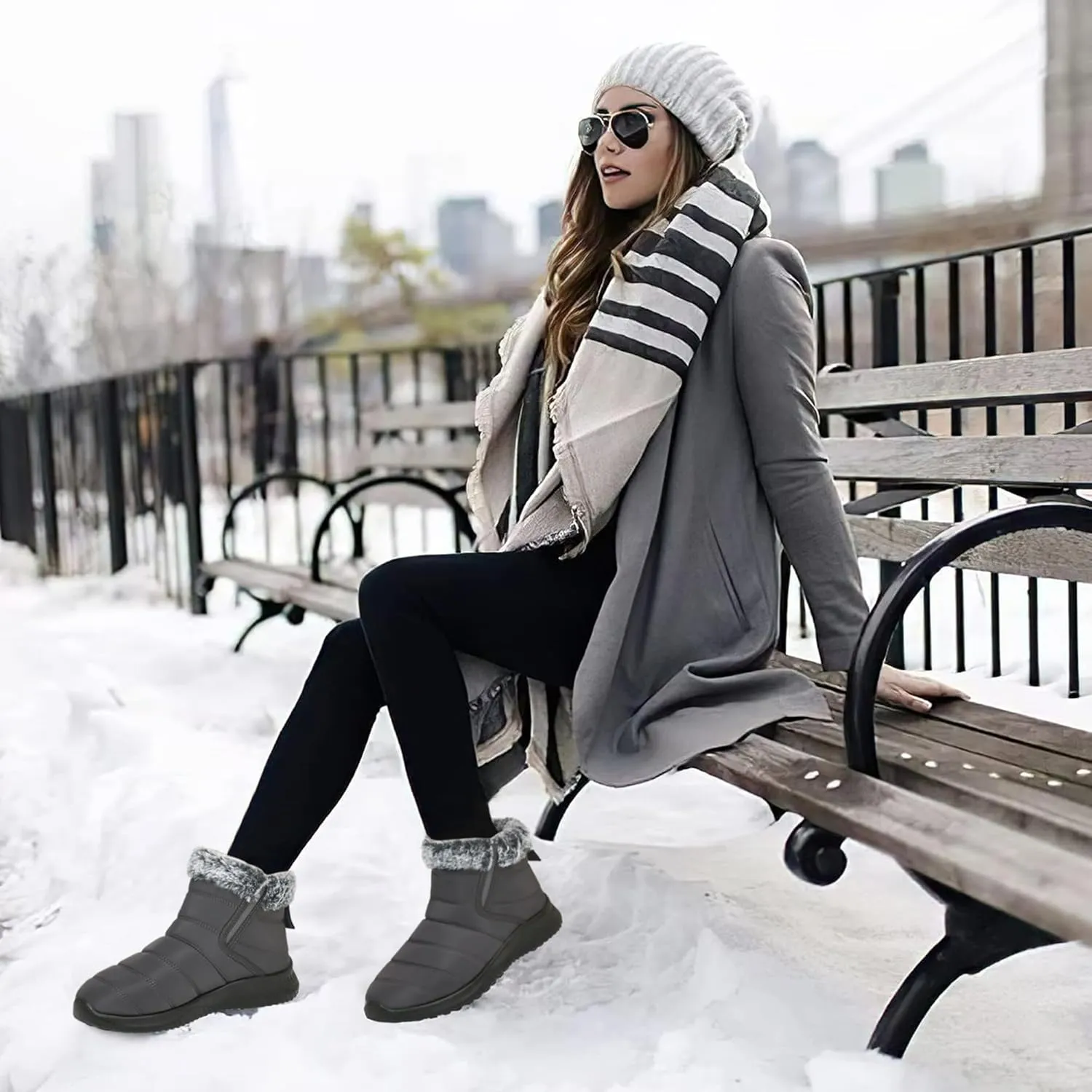 Alicegana Snow Boots for Women Winter: Warm Fur Lined Ankle booties Waterproof Slip On shoes Insulated Non Slip Boots Outdoor