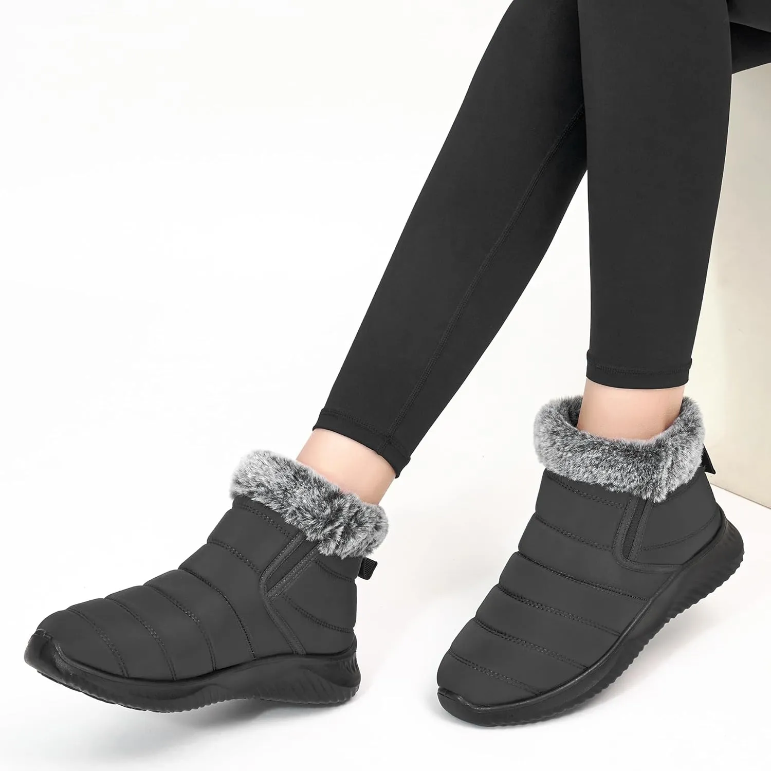 Alicegana Snow Boots for Women Winter: Warm Fur Lined Ankle booties Waterproof Slip On shoes Insulated Non Slip Boots Outdoor