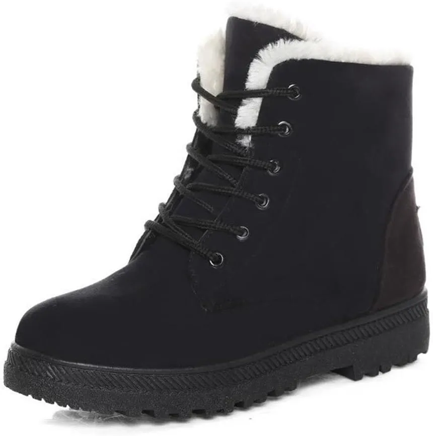 Alicegana Women Winter Boots Snow: Warm Cotton Fur Lined Winter Shoes Lace Up Comfortable Non Slip Ankle Platform Boots Outdoor