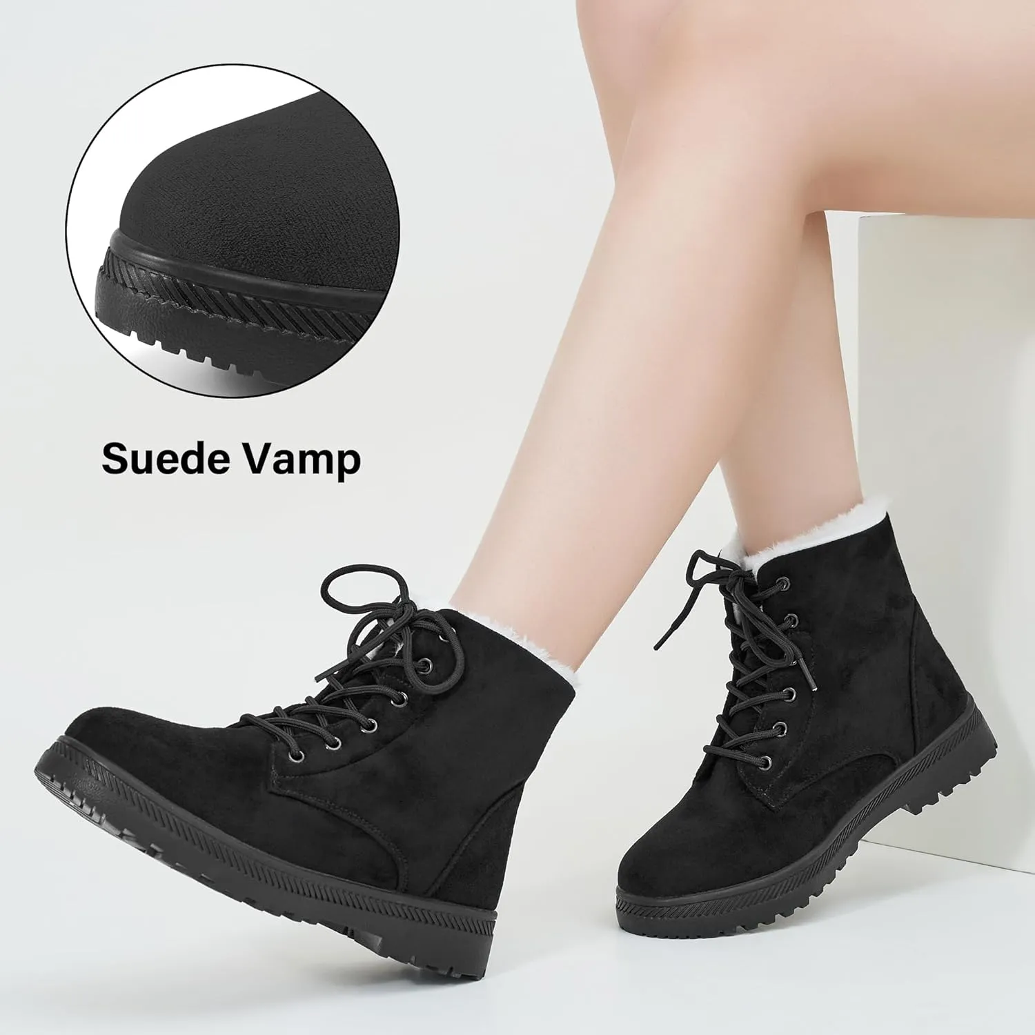 Alicegana Women Winter Boots Snow: Warm Cotton Fur Lined Winter Shoes Lace Up Comfortable Non Slip Ankle Platform Boots Outdoor