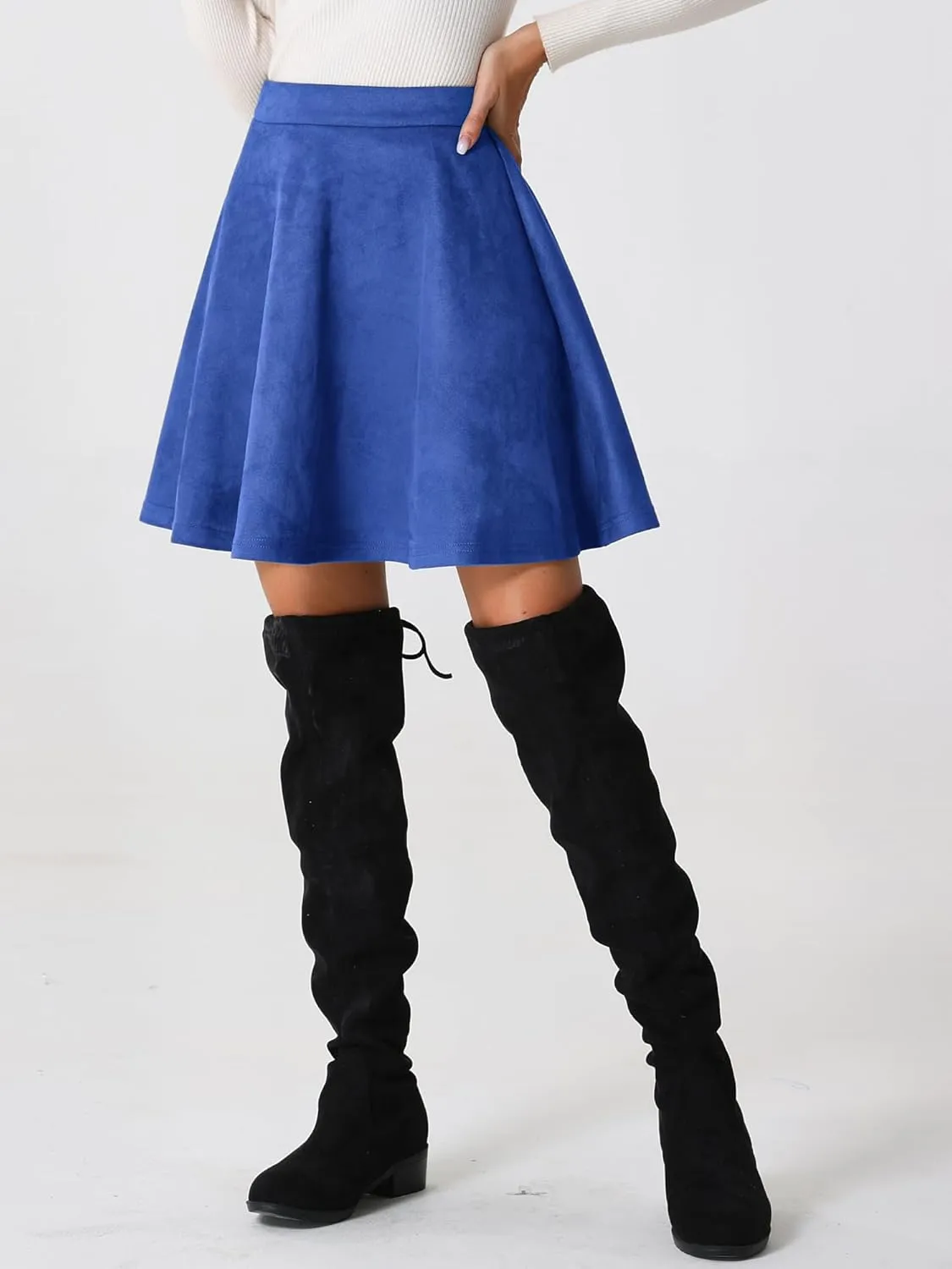 Allegra K Faux Suede Skirt for Women's Basic Short Flared Casual Mini Skater Skirt