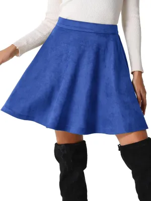 Allegra K Faux Suede Skirt for Women's Basic Short Flared Casual Mini Skater Skirt
