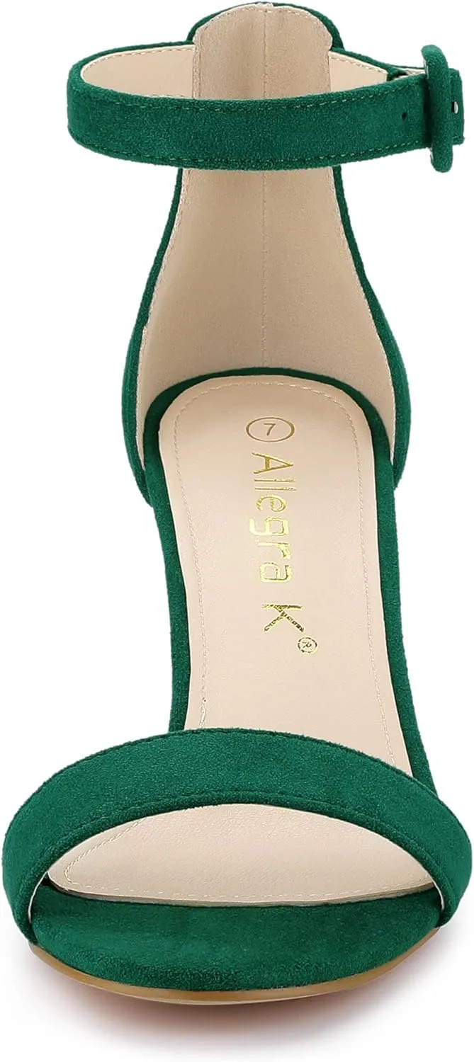 Allegra K Women's Ankle Strap Clear Heel Chunky Heels Sandals