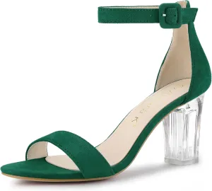 Allegra K Women's Ankle Strap Clear Heel Chunky Heels Sandals