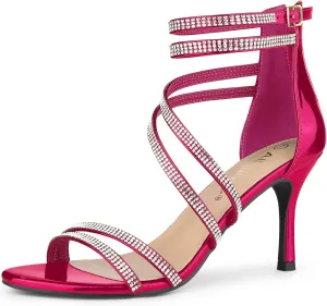 Allegra K Women's Ankle Strap Rhinestone Stiletto Heeled Sandals