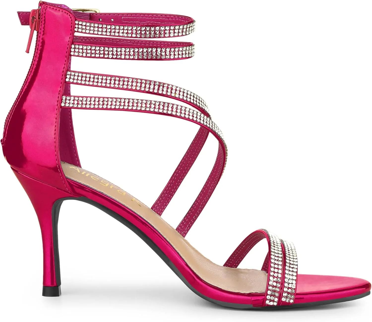 Allegra K Women's Ankle Strap Rhinestone Stiletto Heeled Sandals