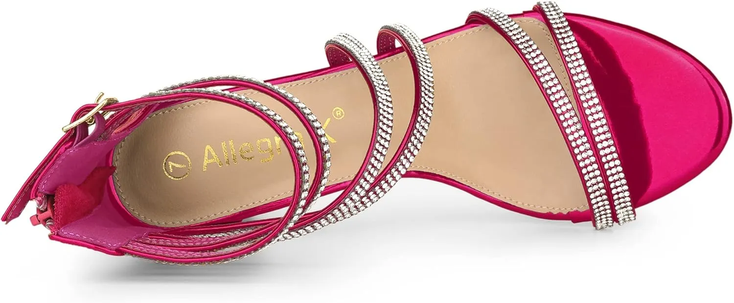 Allegra K Women's Ankle Strap Rhinestone Stiletto Heeled Sandals