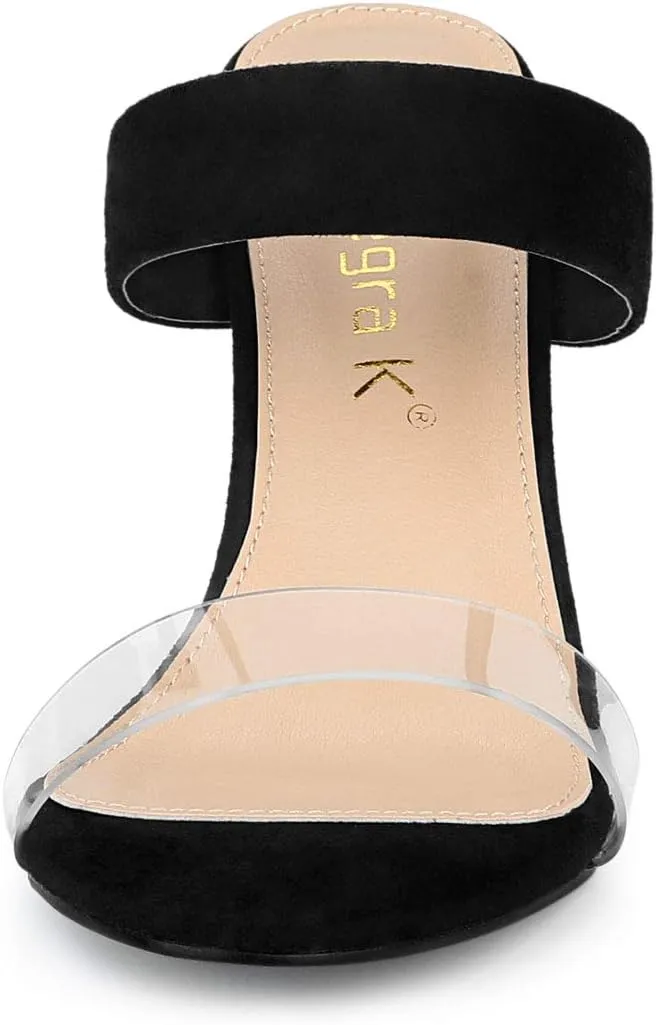 Allegra K Women's Dual Clear Strap Block Heels Slides Sandals