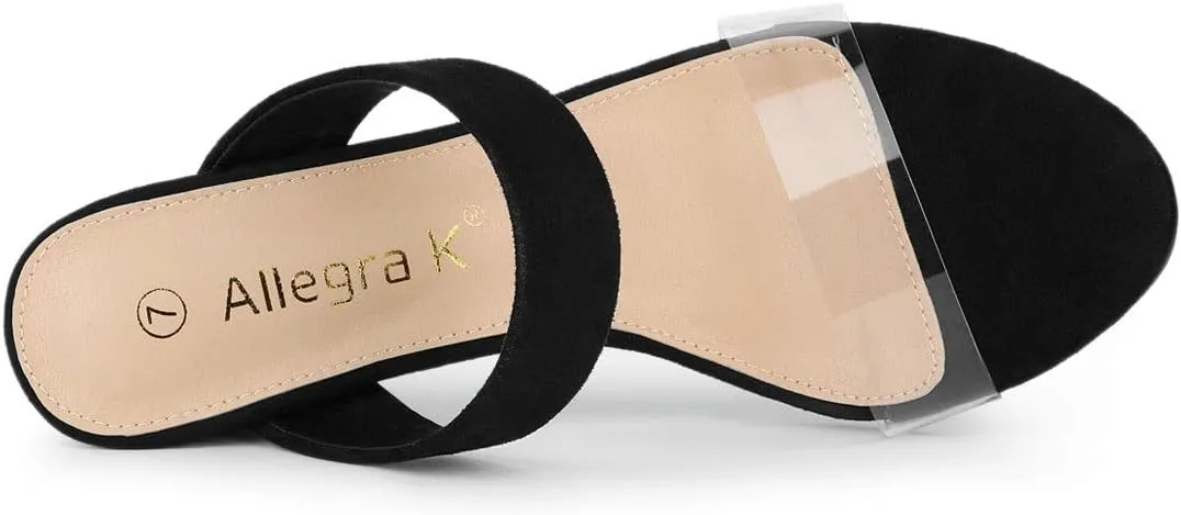 Allegra K Women's Dual Clear Strap Block Heels Slides Sandals