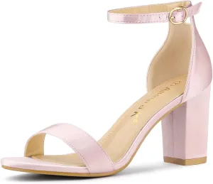 Allegra K Women's Satin Open Toe Ankle Strap Chunky Heels Sandals