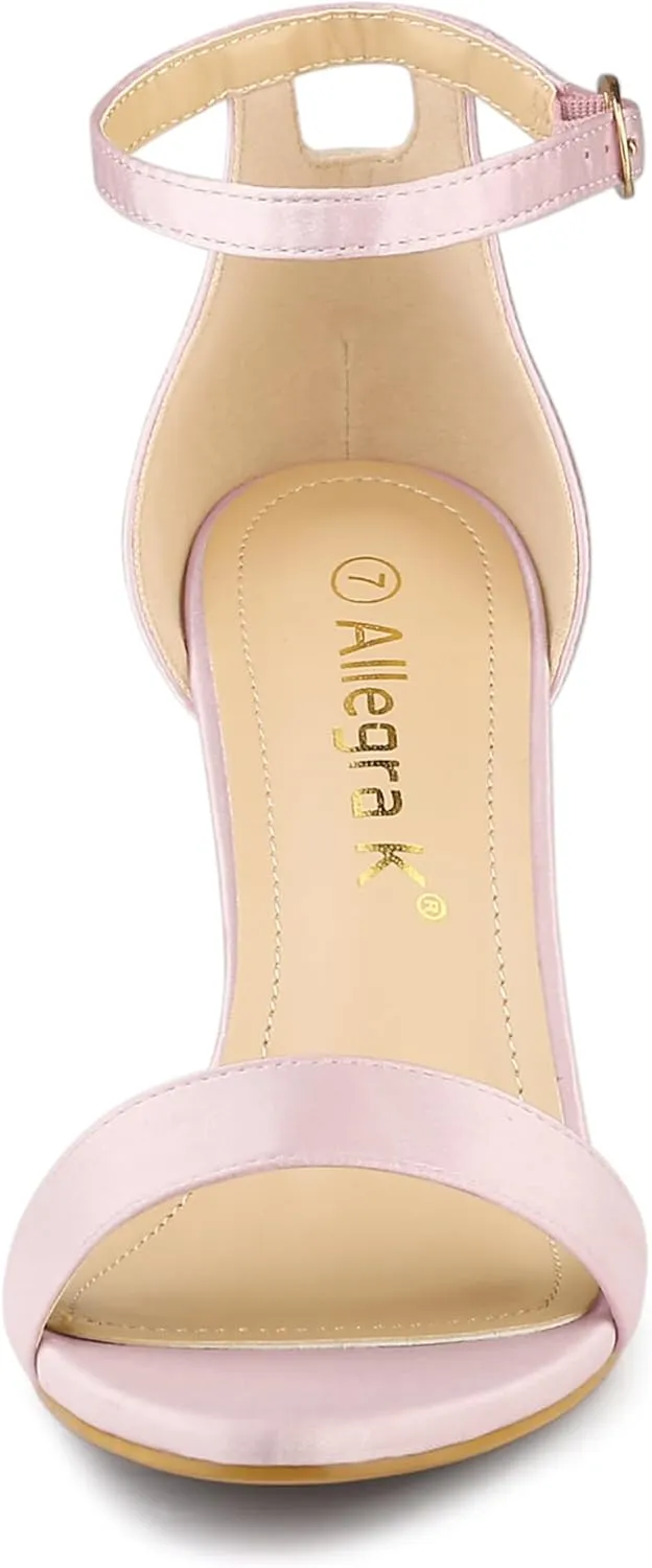 Allegra K Women's Satin Open Toe Ankle Strap Chunky Heels Sandals