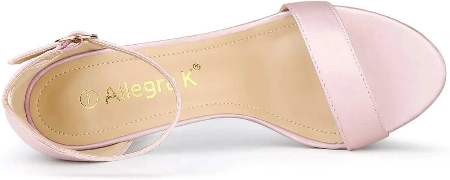 Allegra K Women's Satin Open Toe Ankle Strap Chunky Heels Sandals