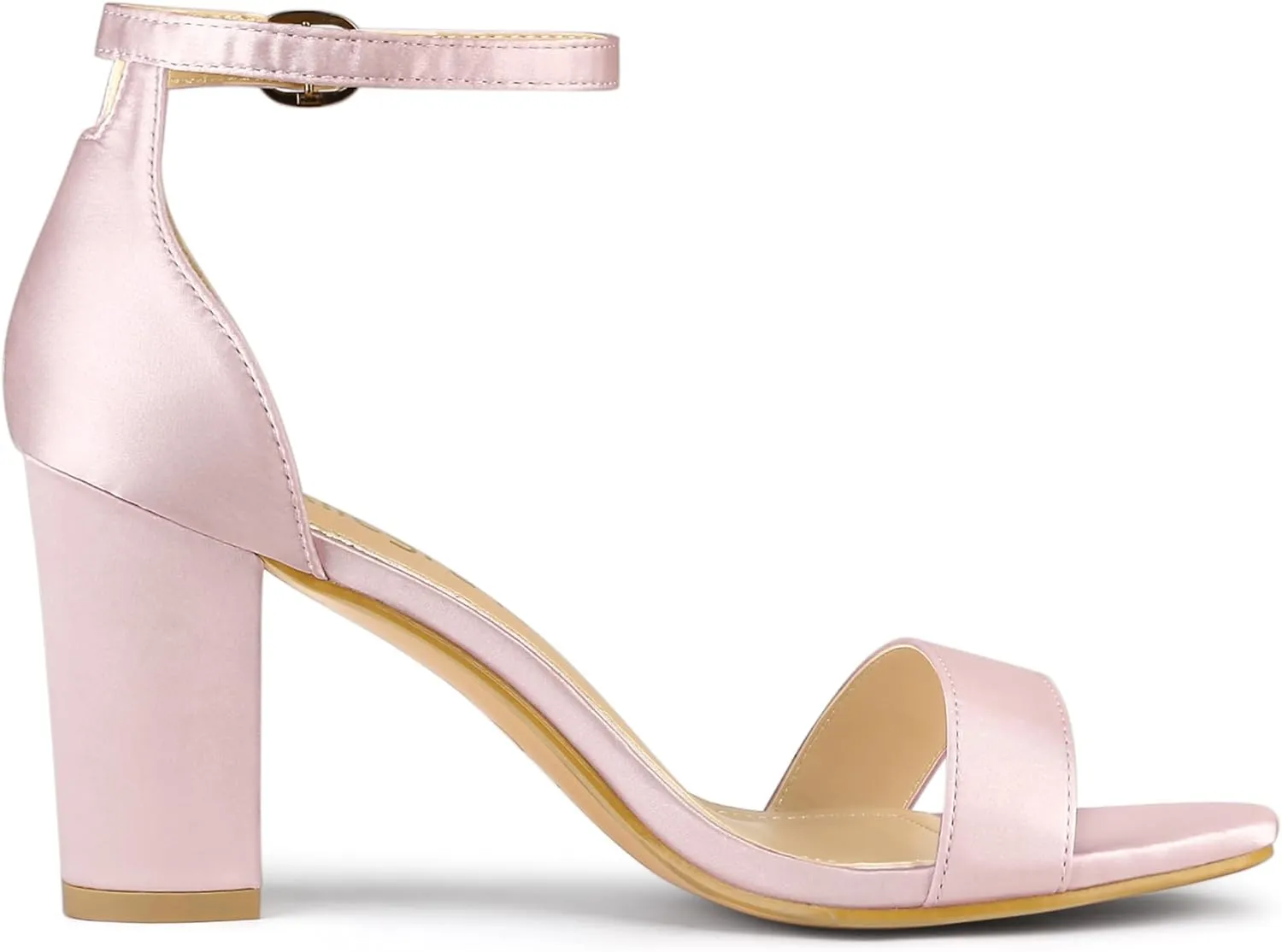 Allegra K Women's Satin Open Toe Ankle Strap Chunky Heels Sandals