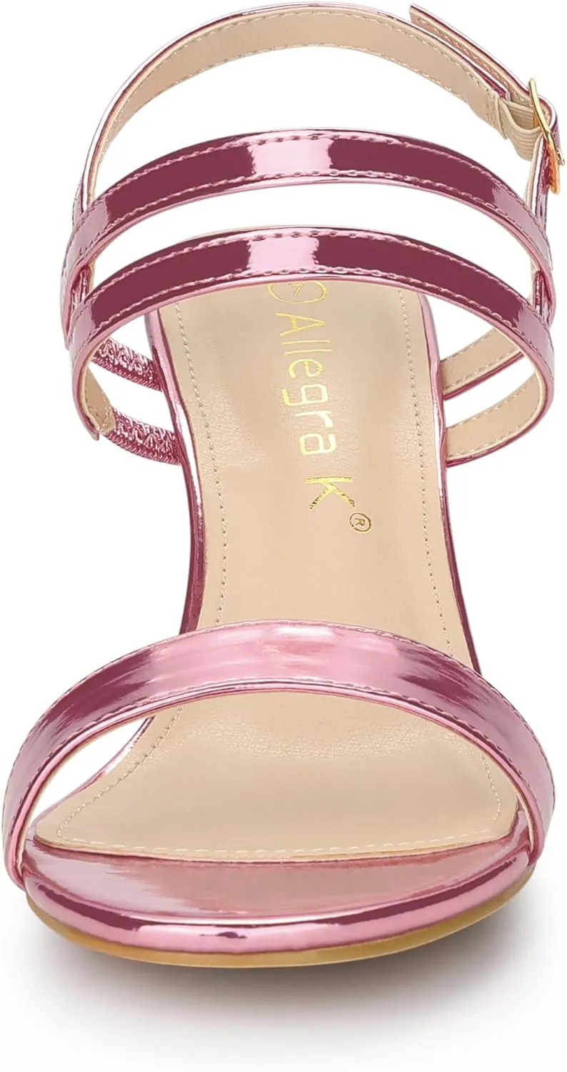 Allegra K Women's Slingback Block Heel Ankle Strap Sandals