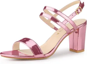 Allegra K Women's Slingback Block Heel Ankle Strap Sandals