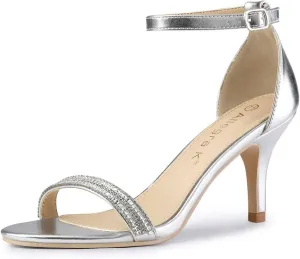 Allegra K Women's Stiletto Heels Rhinestone Ankle Strap Sandals