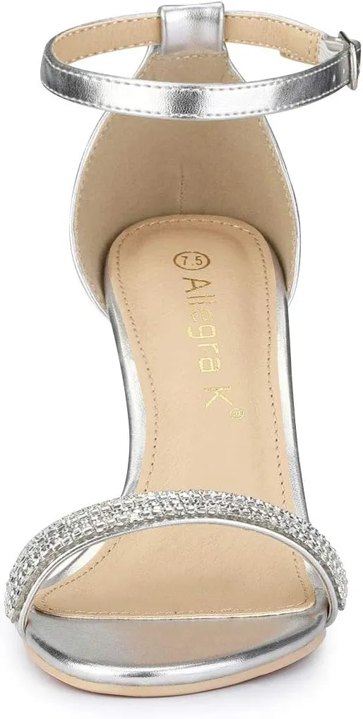 Allegra K Women's Stiletto Heels Rhinestone Ankle Strap Sandals