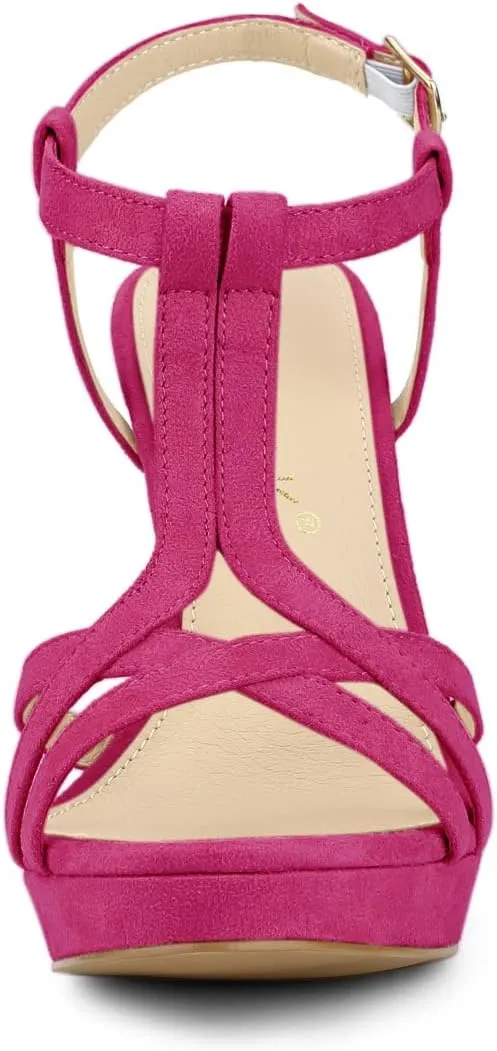 Allegra K Women's T Strap Slingback Platform Stiletto Heel Sandals