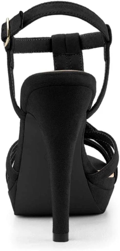 Allegra K Women's T Strap Slingback Platform Stiletto Heel Sandals