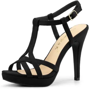 Allegra K Women's T Strap Slingback Platform Stiletto Heel Sandals
