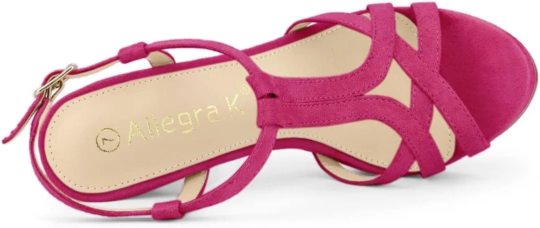 Allegra K Women's T Strap Slingback Platform Stiletto Heel Sandals