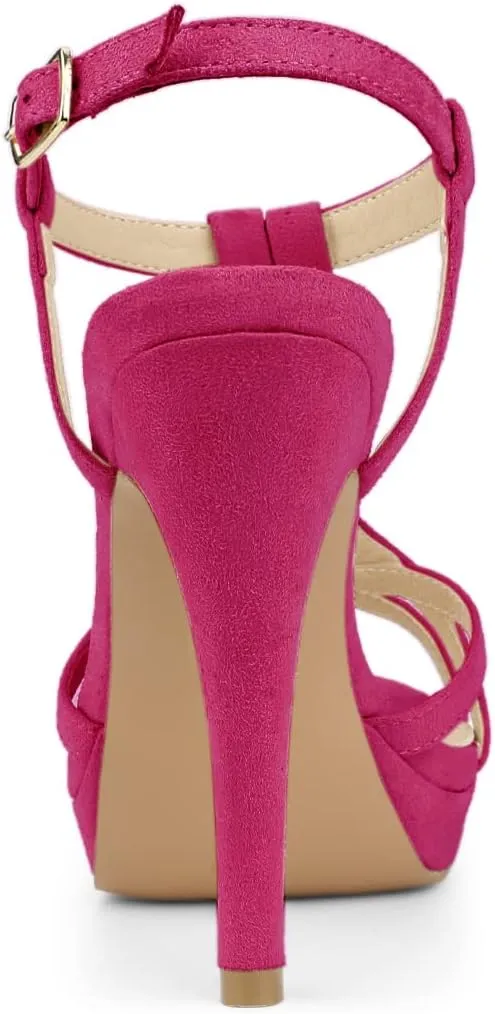 Allegra K Women's T Strap Slingback Platform Stiletto Heel Sandals