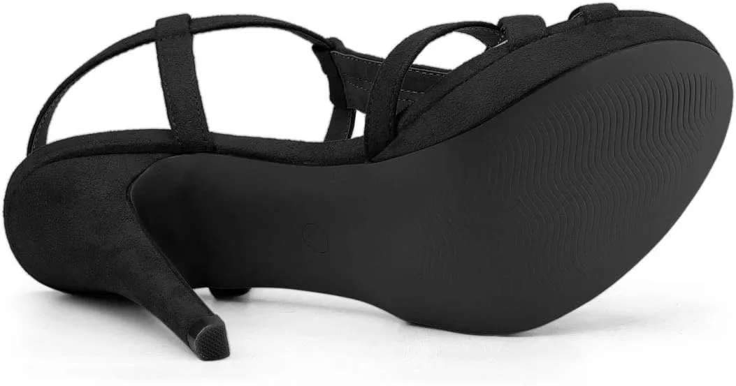 Allegra K Women's T Strap Slingback Platform Stiletto Heel Sandals