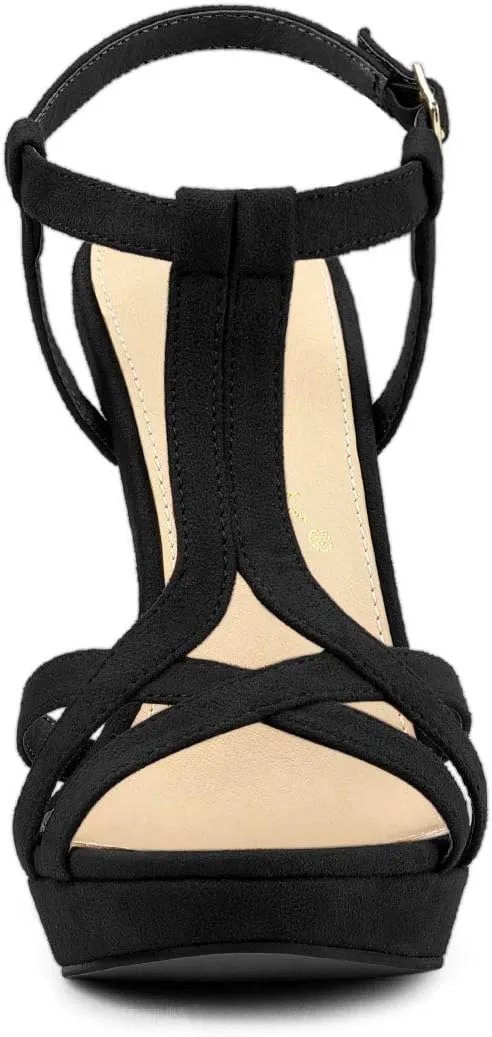 Allegra K Women's T Strap Slingback Platform Stiletto Heel Sandals