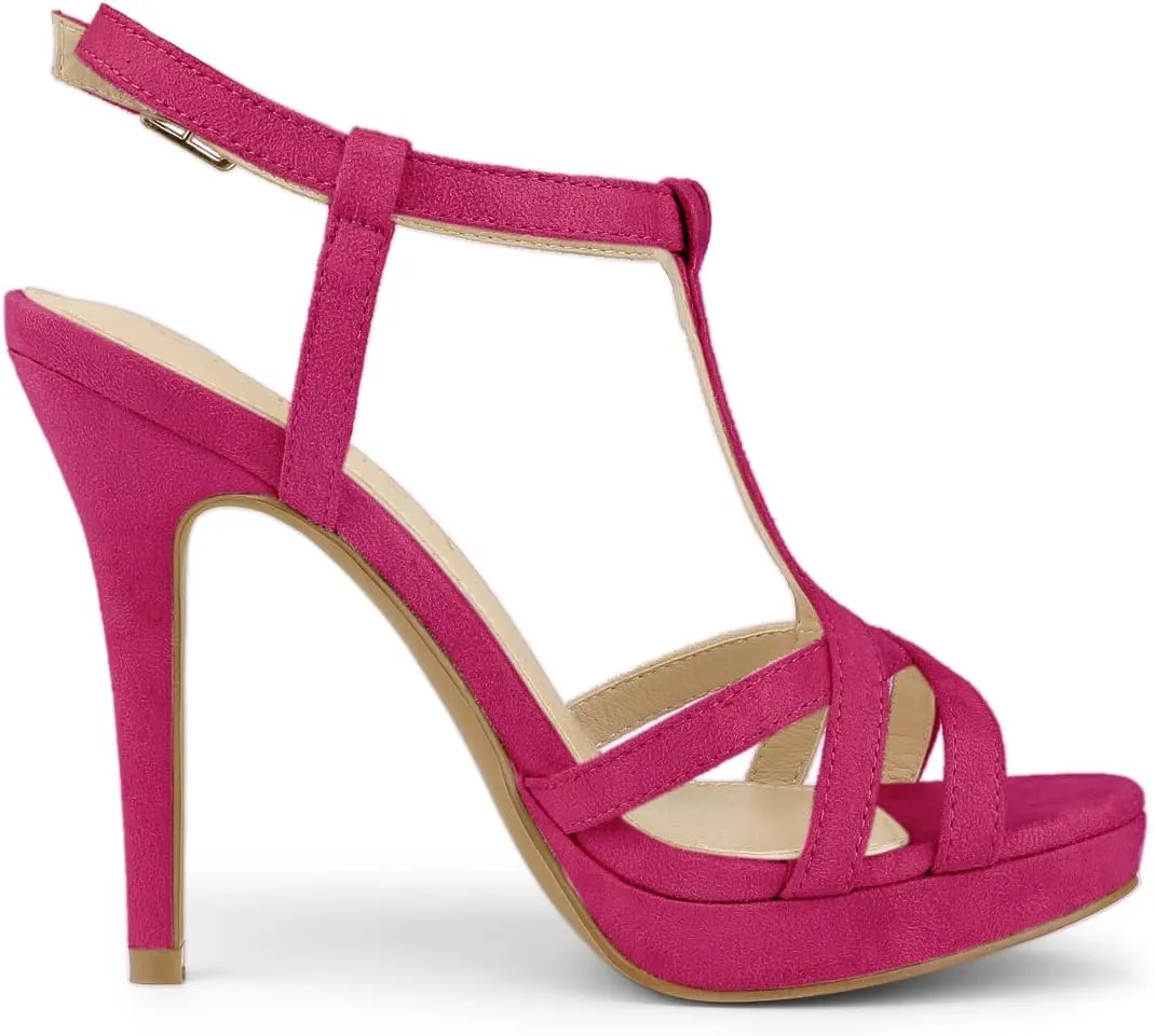 Allegra K Women's T Strap Slingback Platform Stiletto Heel Sandals