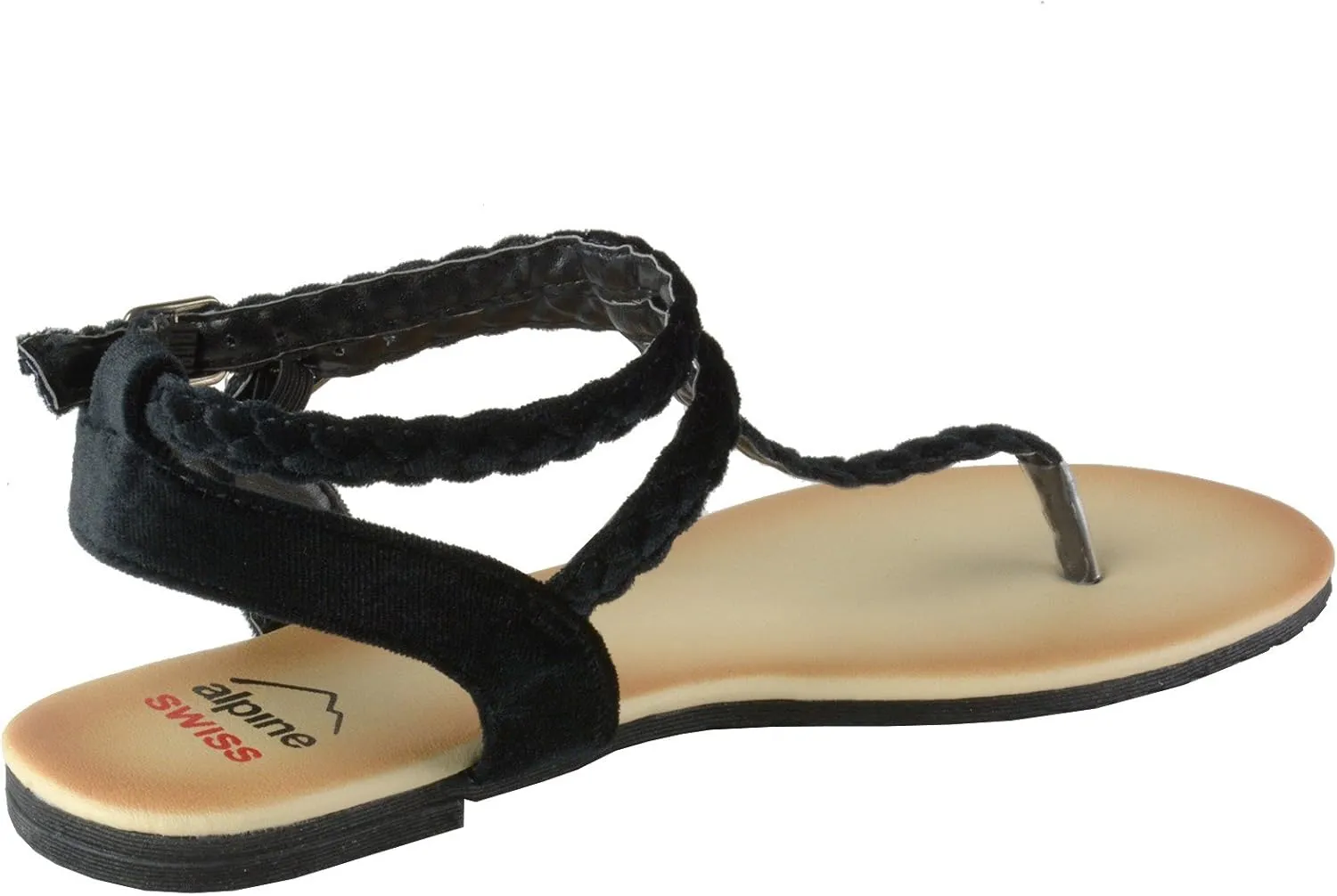 Alpine Swiss Womens Gladiator Sandals Braided T-Strap Slingback Roman Flats