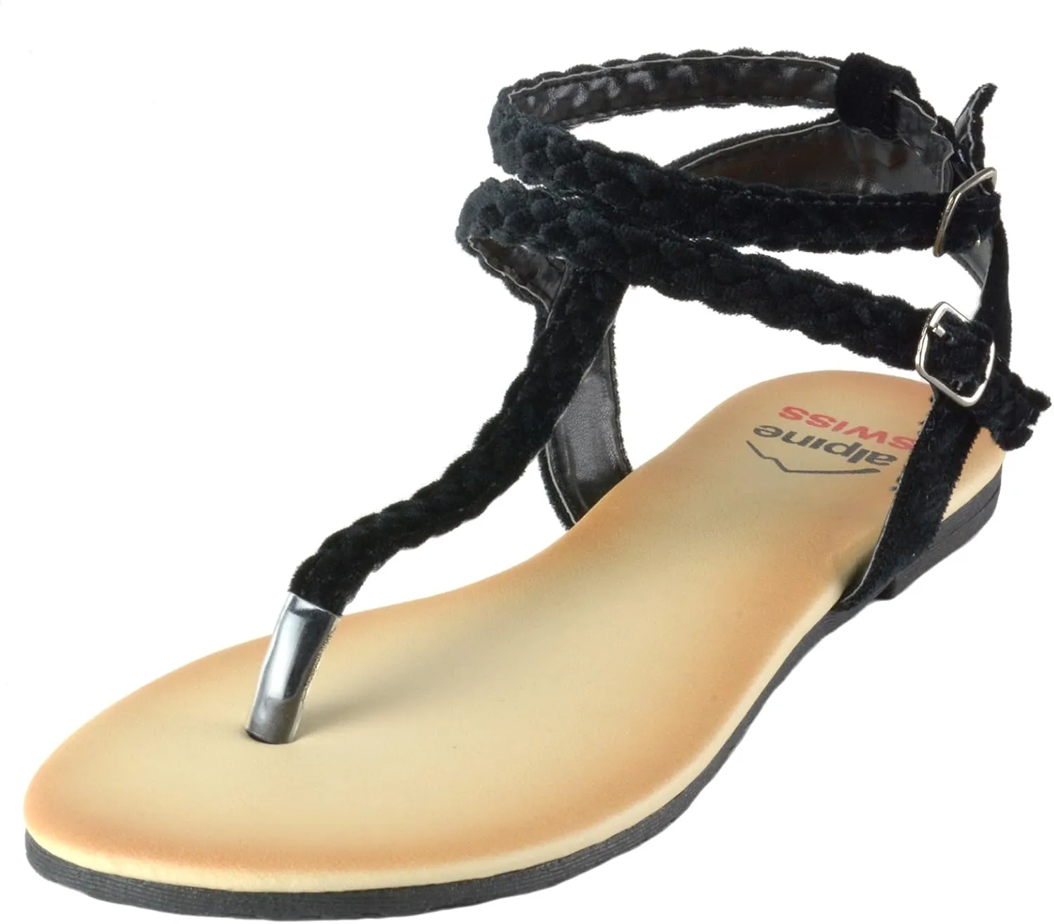 Alpine Swiss Womens Gladiator Sandals Braided T-Strap Slingback Roman Flats