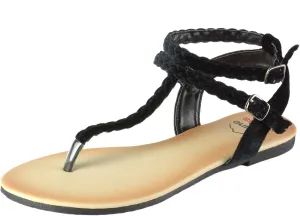 Alpine Swiss Womens Gladiator Sandals Braided T-Strap Slingback Roman Flats