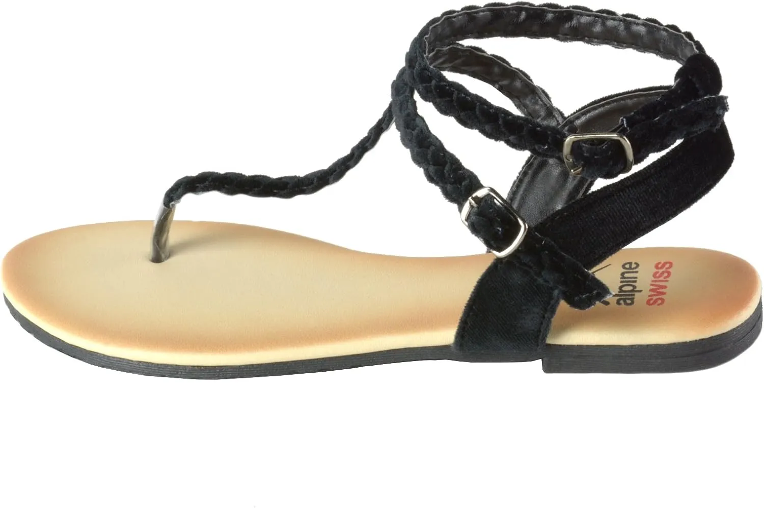 Alpine Swiss Womens Gladiator Sandals Braided T-Strap Slingback Roman Flats