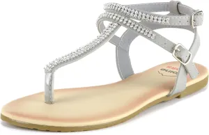 Alpine Swiss Womens Slingback T-Strap Rhinestone Ankle Strap Thong Sandals
