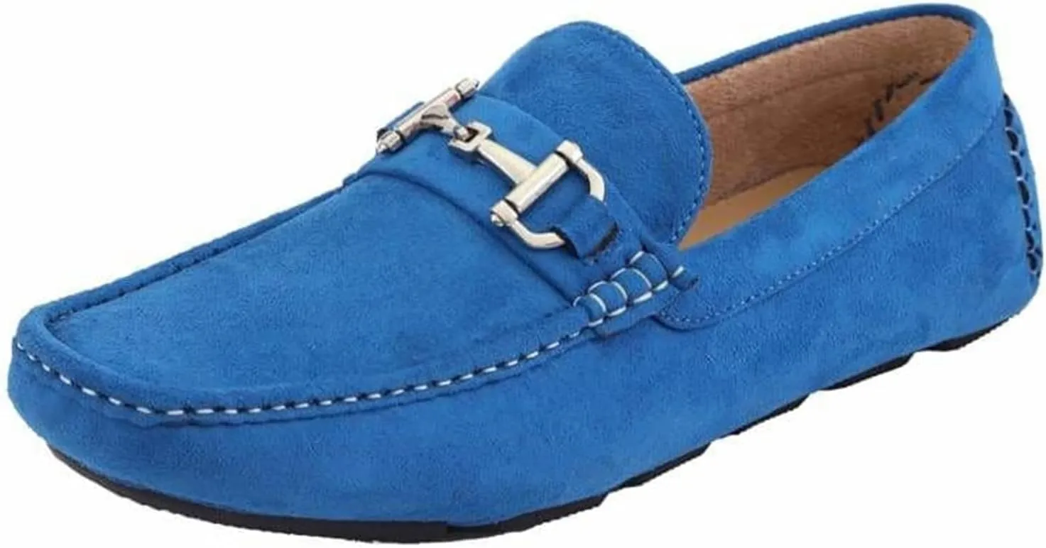 Amali Walken Men's Casual Slip-On Loafers, Driving Moccasin Shoes for Men with Silver Buckle, Available in Plush Microfiber and PU Leather