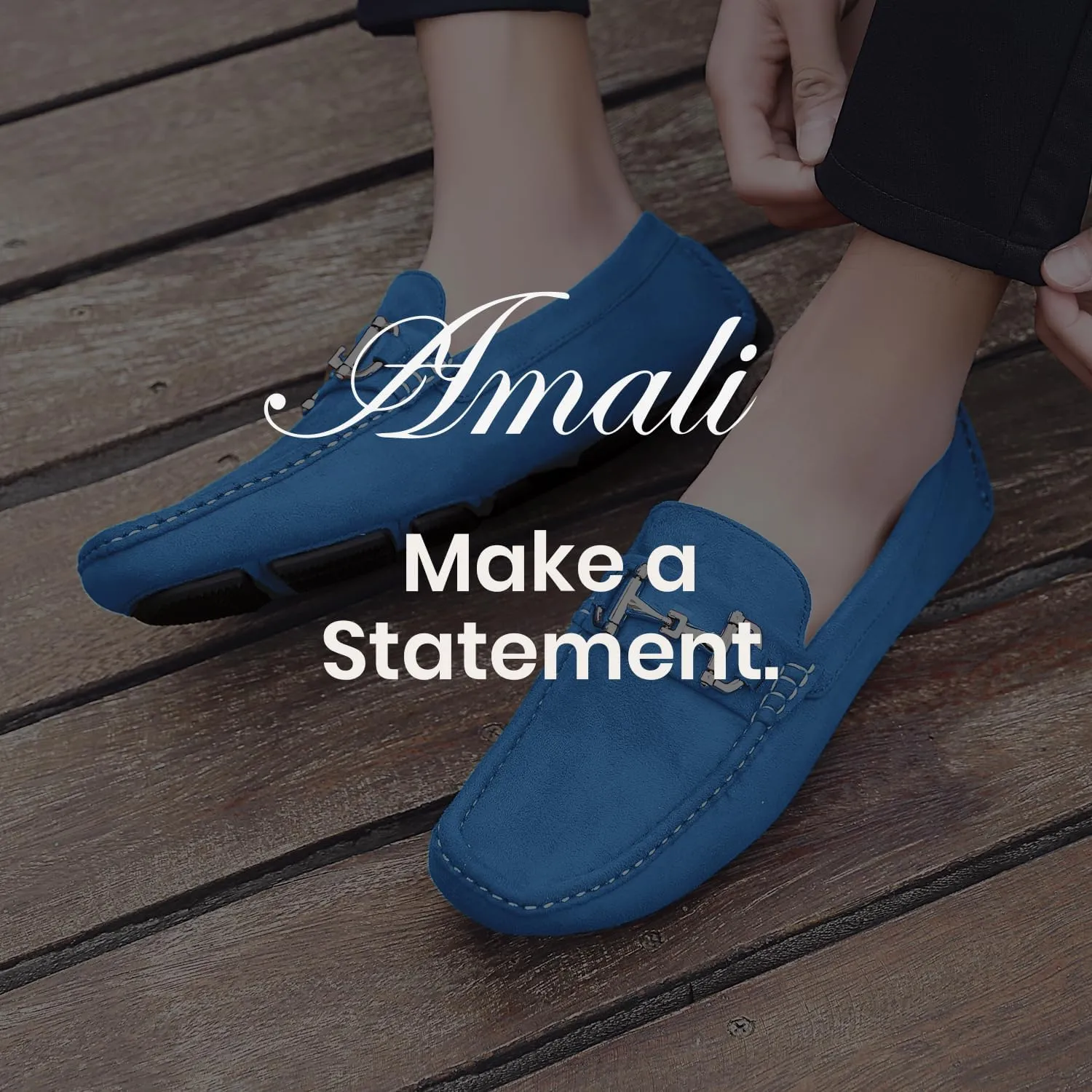 Amali Walken Men's Casual Slip-On Loafers, Driving Moccasin Shoes for Men with Silver Buckle, Available in Plush Microfiber and PU Leather