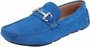 Amali Walken Men's Casual Slip-On Loafers, Driving Moccasin Shoes for Men with Silver Buckle, Available in Plush Microfiber and PU Leather