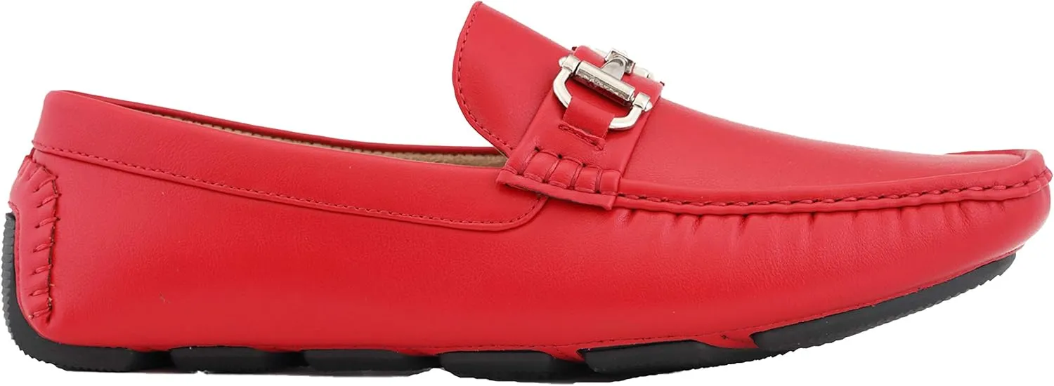 Amali Walken Men's Casual Slip-On Loafers, Driving Moccasin Shoes for Men with Silver Buckle, Available in Plush Microfiber and PU Leather