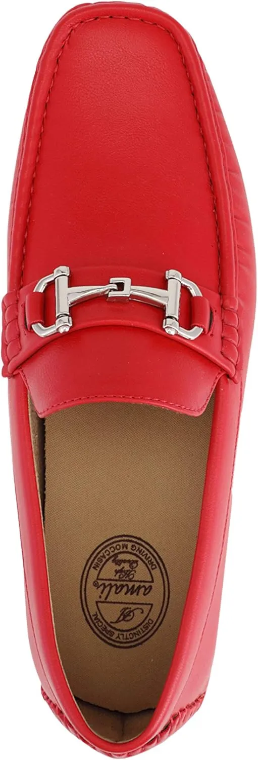 Amali Walken Men's Casual Slip-On Loafers, Driving Moccasin Shoes for Men with Silver Buckle, Available in Plush Microfiber and PU Leather