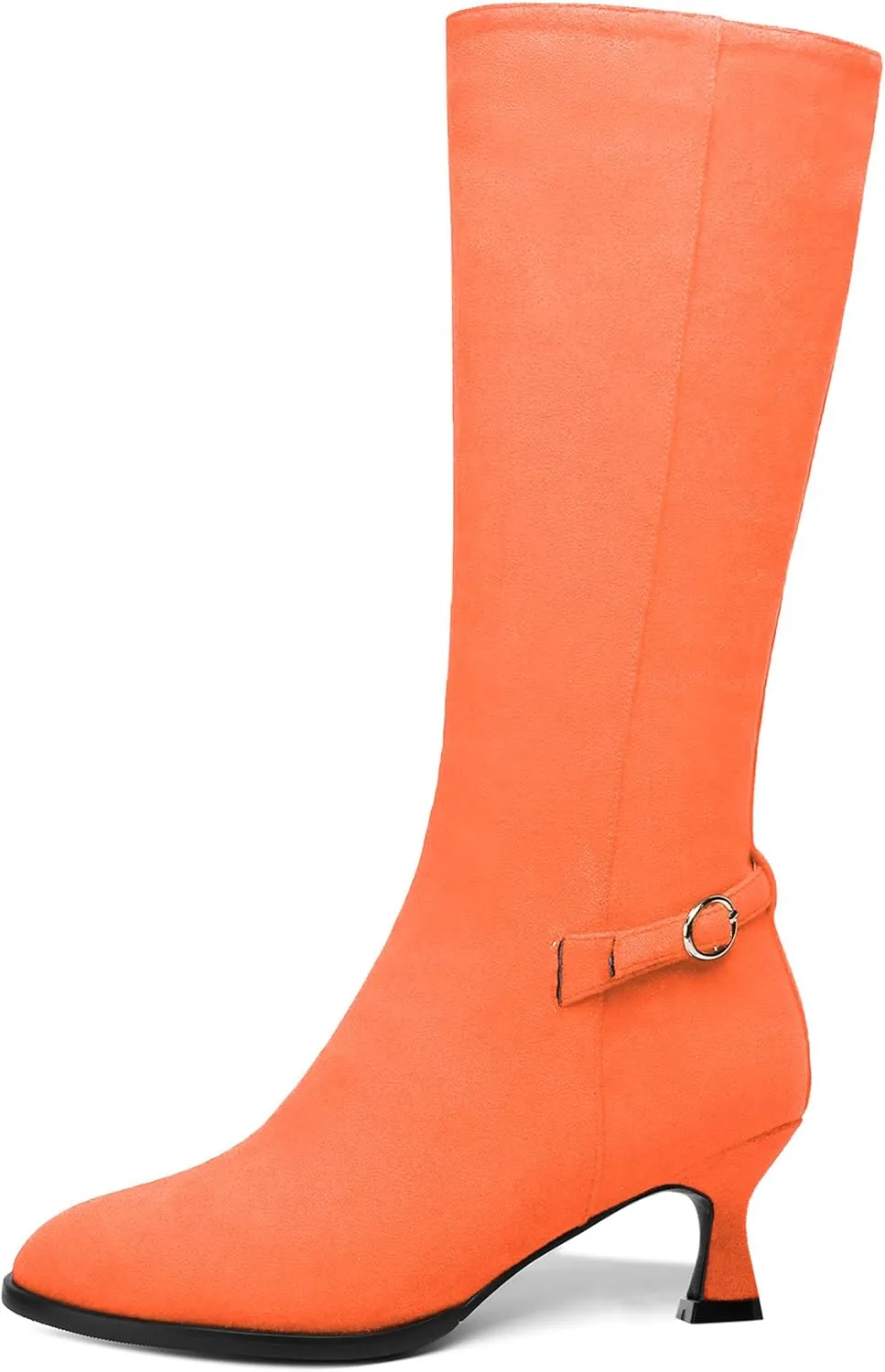 AMBELIGHT Womens Casual Round Toe Zip Suede Solid Dating Kitten Low Heel Mid Calf Boots 2 Inch
