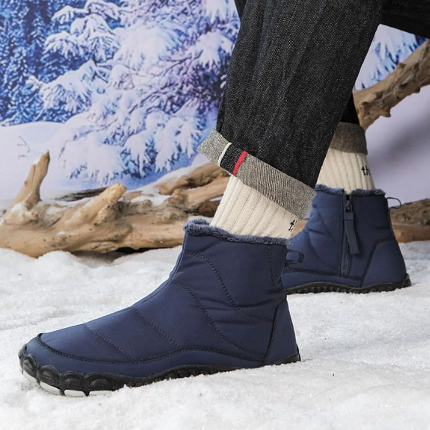 AMDBEL Snow Boots for Women Men Winter Footwear Barefoot Shoes Wide Toe Box Walking Snow Boots Warm Sneakers Shoes
