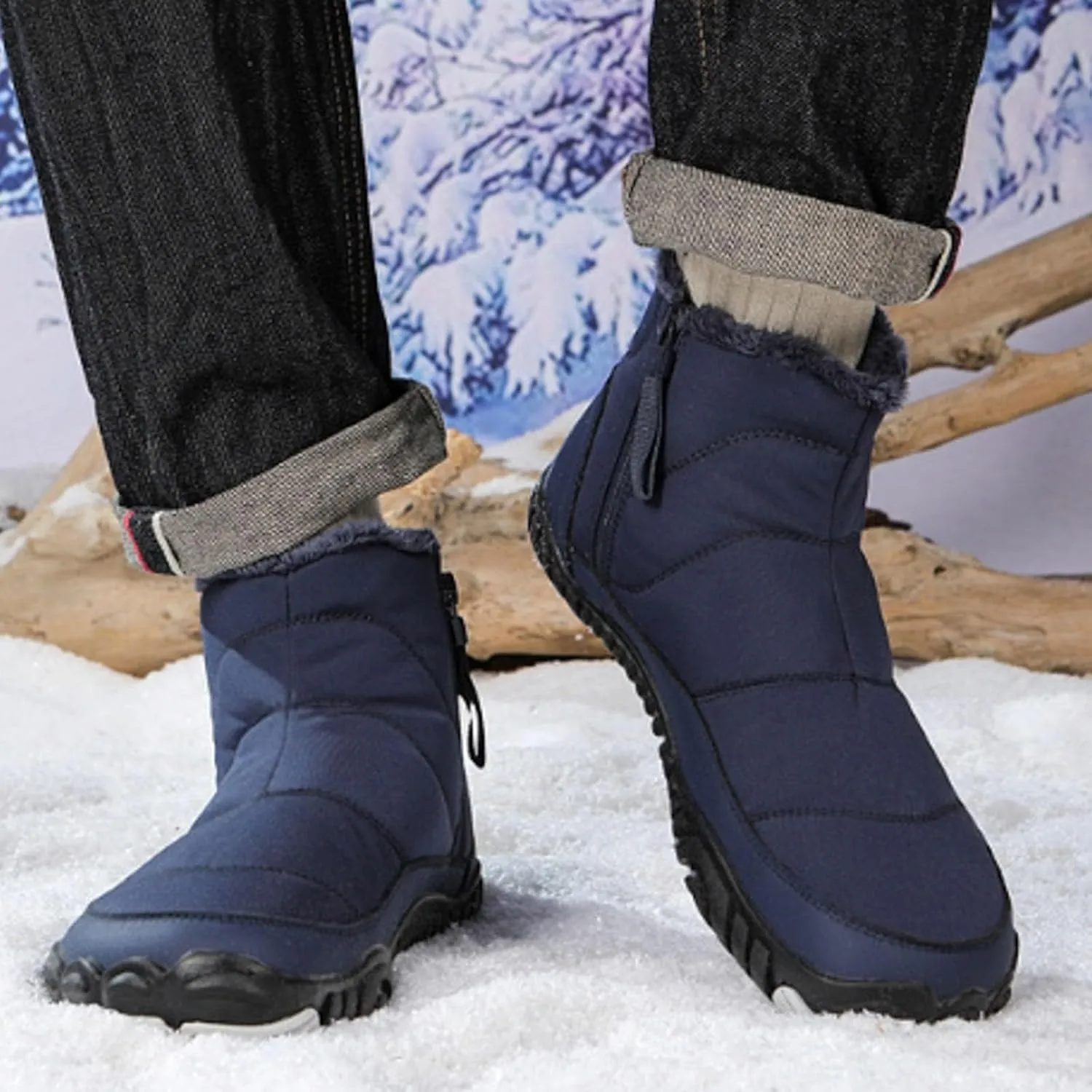 AMDBEL Snow Boots for Women Men Winter Footwear Barefoot Shoes Wide Toe Box Walking Snow Boots Warm Sneakers Shoes