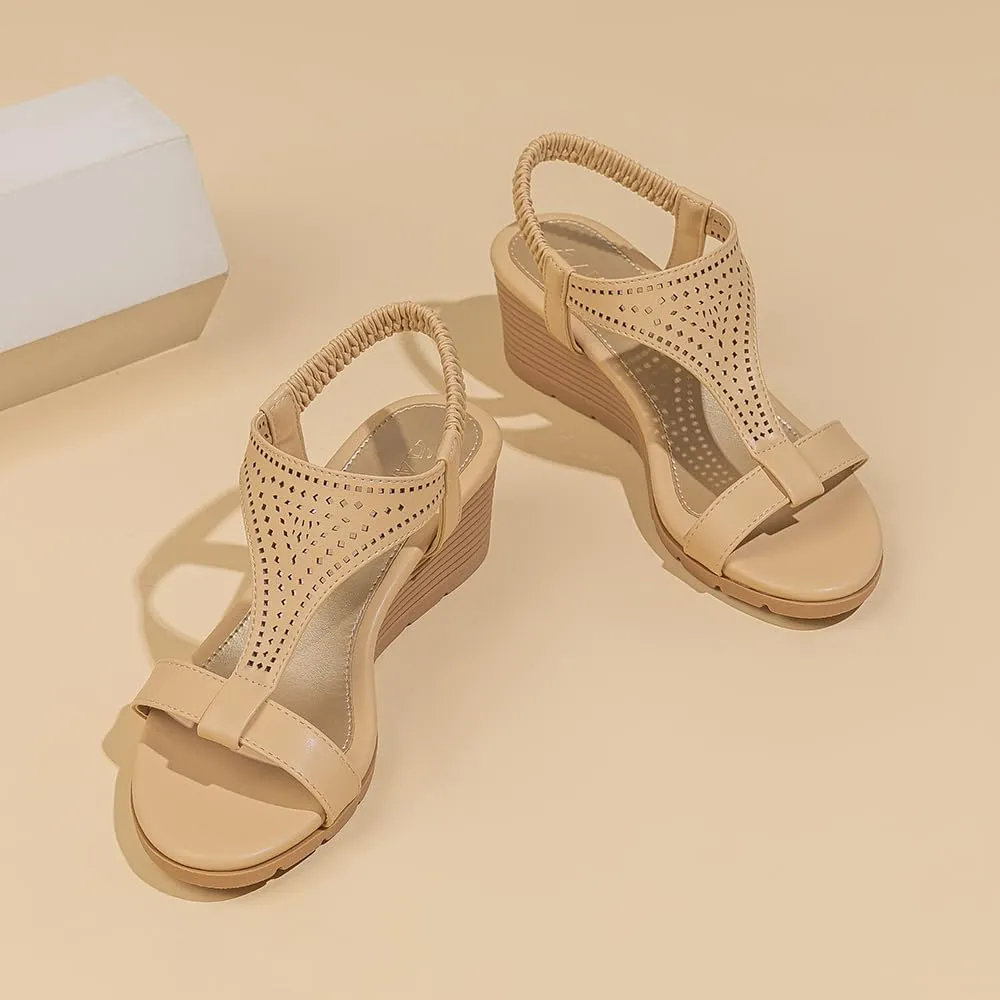 Amoji Women's Wedge Heels Sandals Comfortable Dressy Summer Shoes Elastic Strap 603